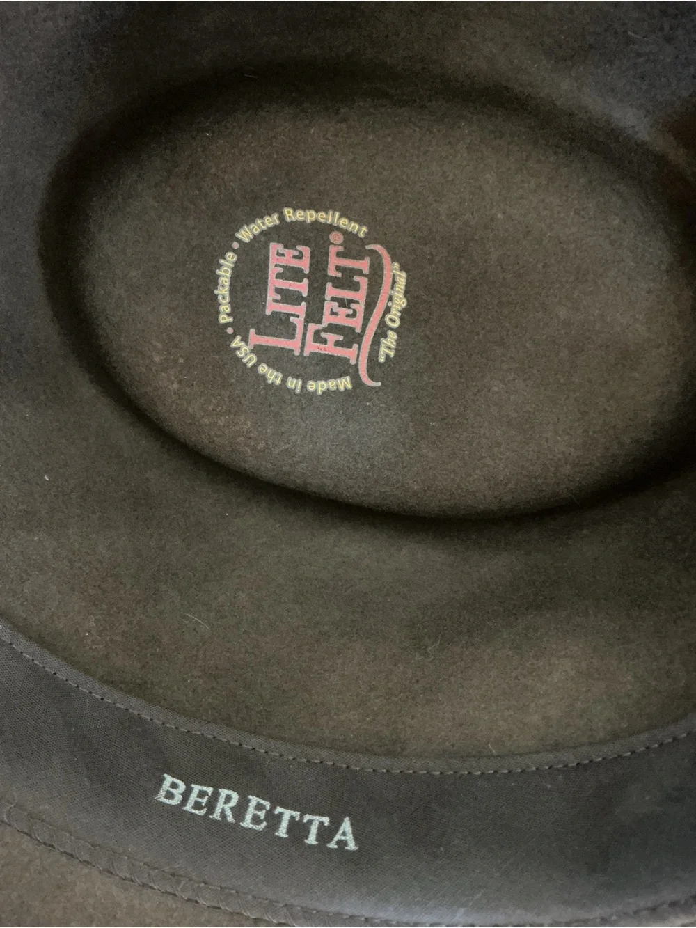 Beretta Life Felt 100% Wool Hat XL Made in USA Olive Brown Western Fedora EUC